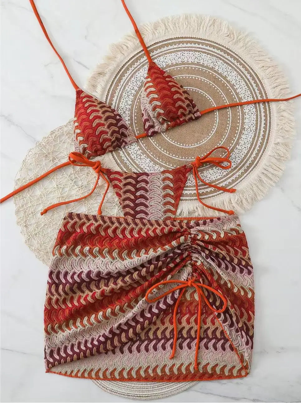 Bohemian Print Sexy Women'S Beach Bikinis Three Pieces Bikini Set Cover up Swimwear High Waisted Bikini Set Women Swimsuit 2026