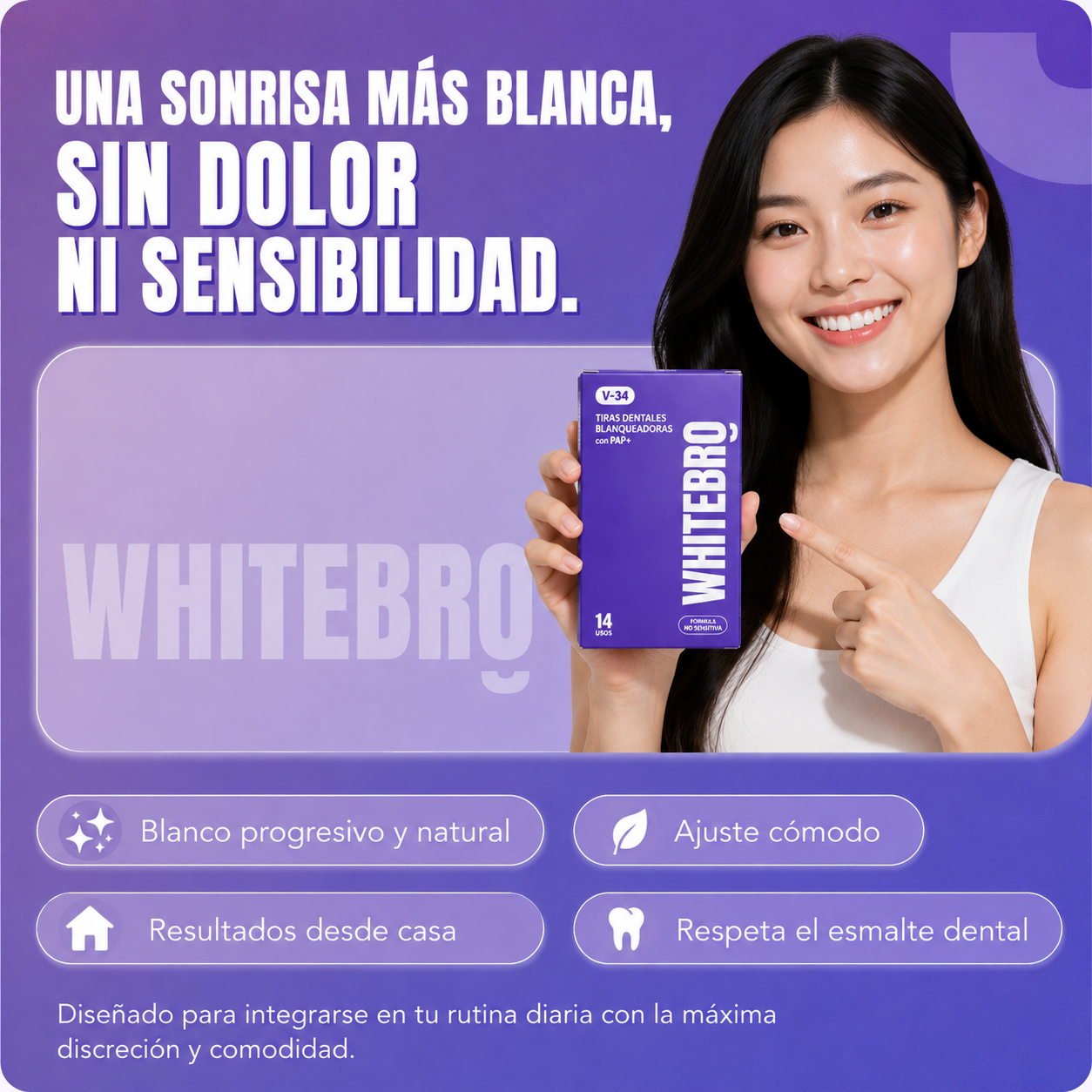 WhiteBro V34 Tiras Blanqueadoras Dentales · 14 Tratamientos