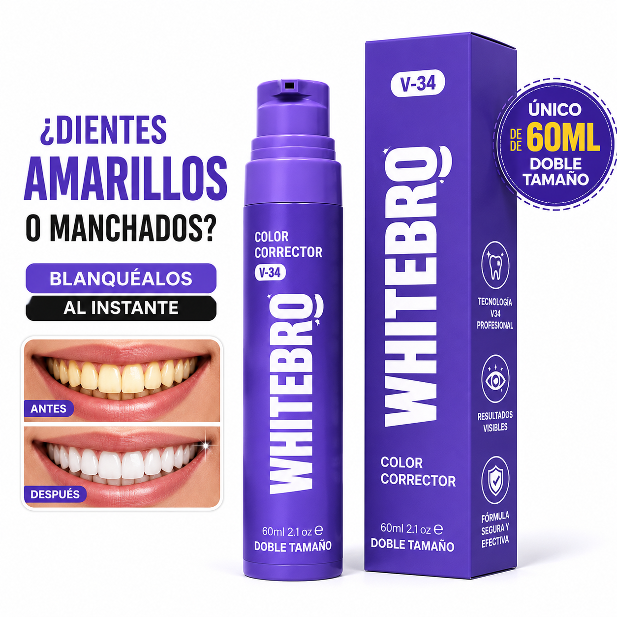 WhiteBro V34 Sérum Blanqueador Dental · 60ml
